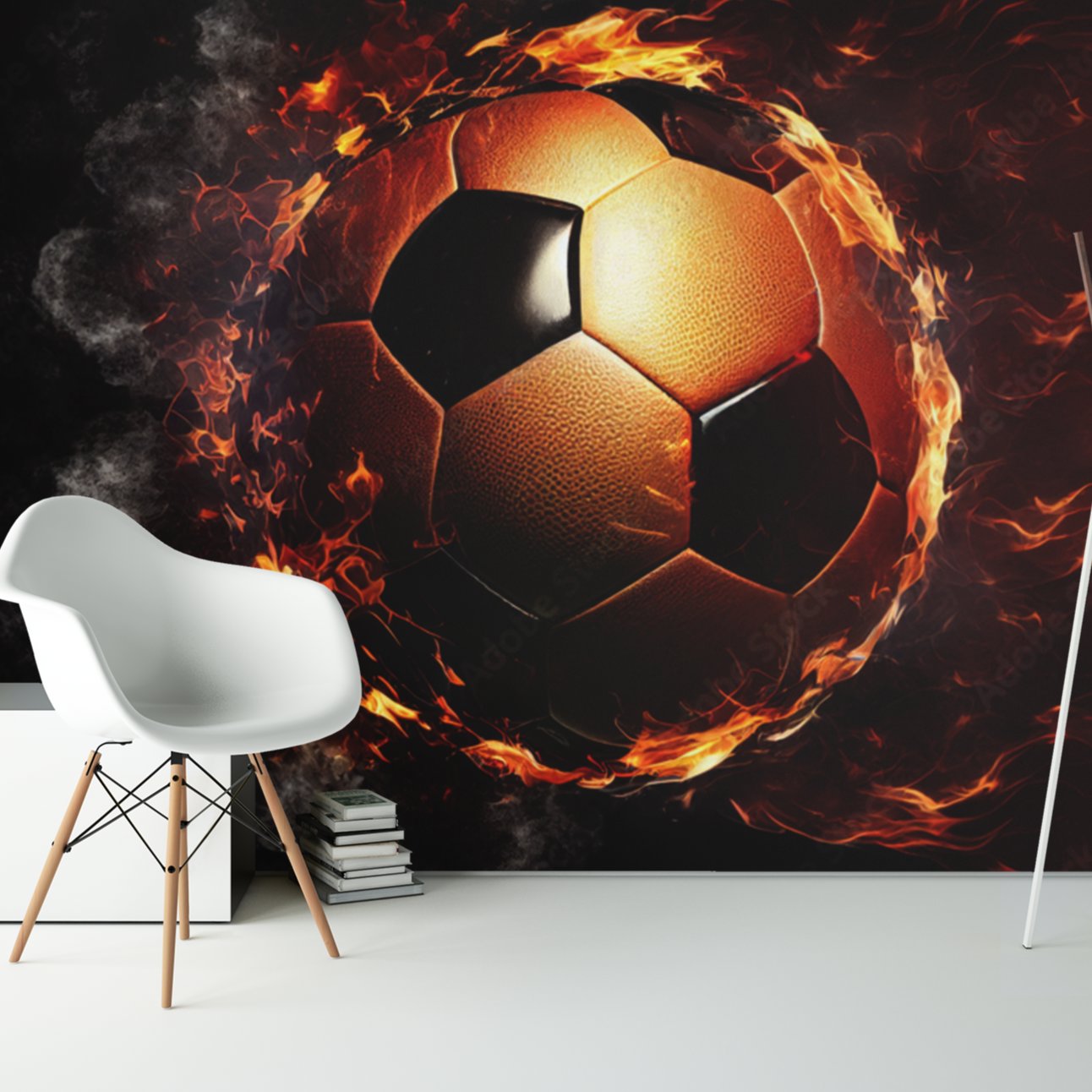 Papier Peint Foot <br/> Ballon Flamme Or