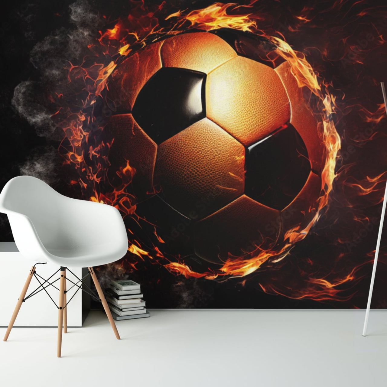 Papier Peint Foot <br/> Ballon Flamme Or