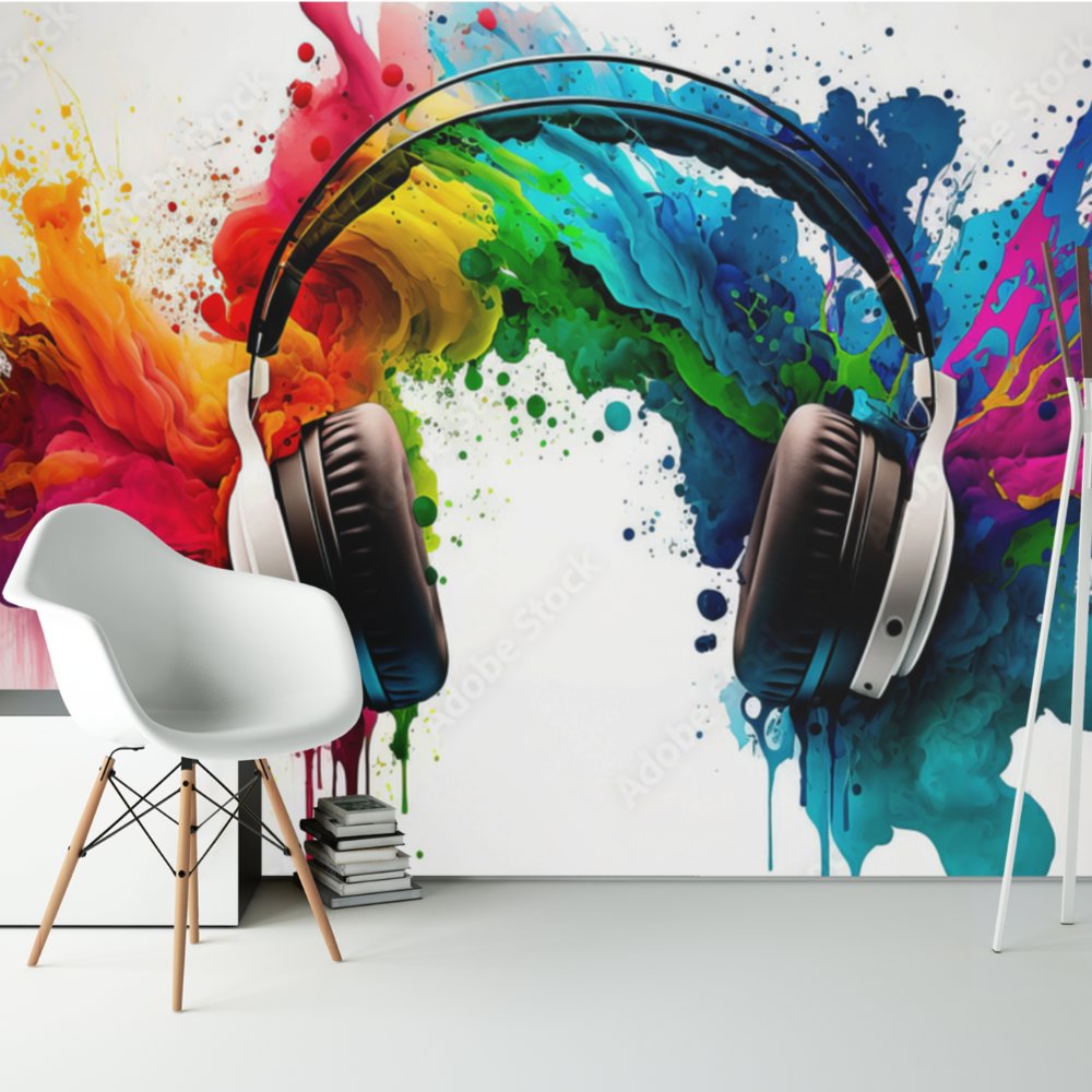 Papier Peint Musique <br/> Casque et Folie en Couleur