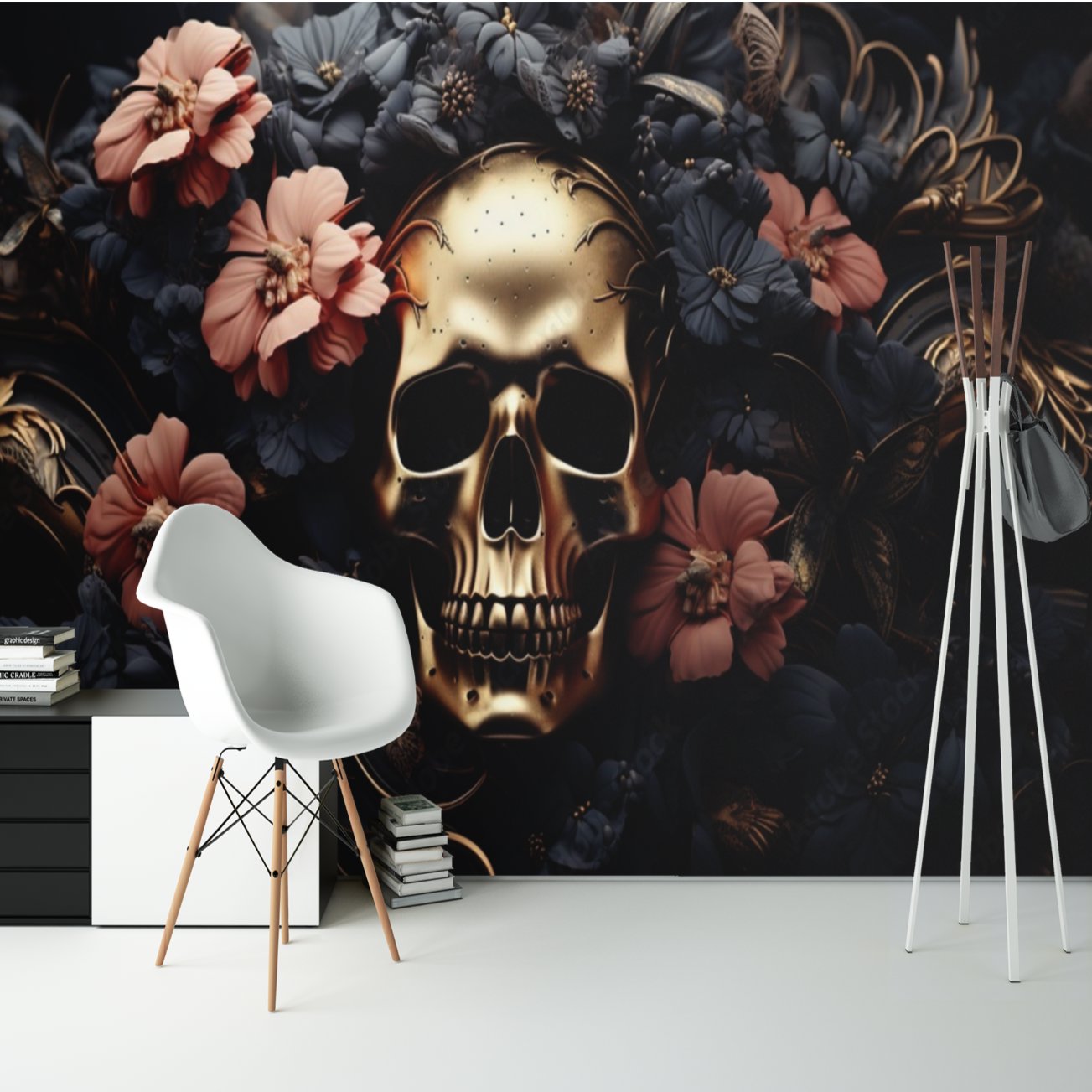 Papier Peint Tête de Mort <br/> Tête Dorée