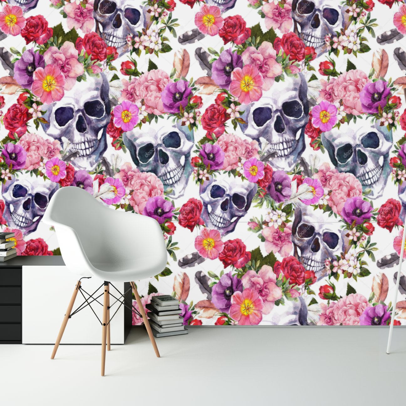 Papier Peint Tête de Mort <br/> Rose