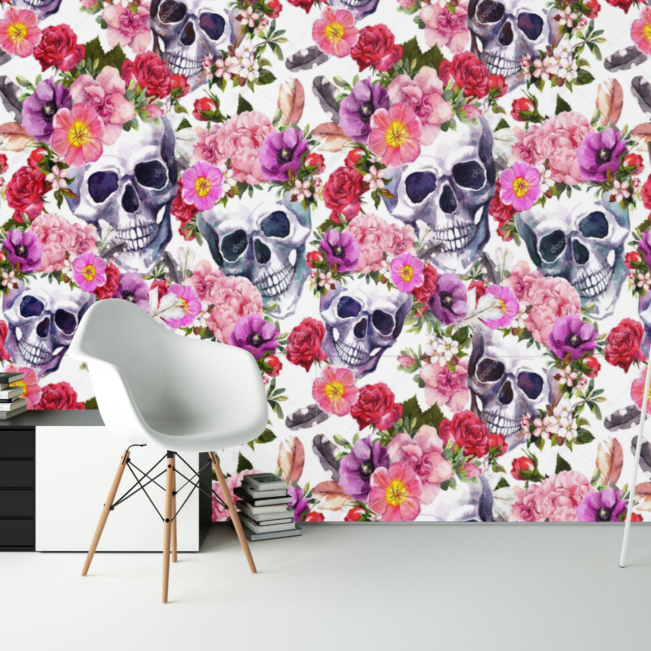 Papier Peint Tête de Mort <br/> Rose