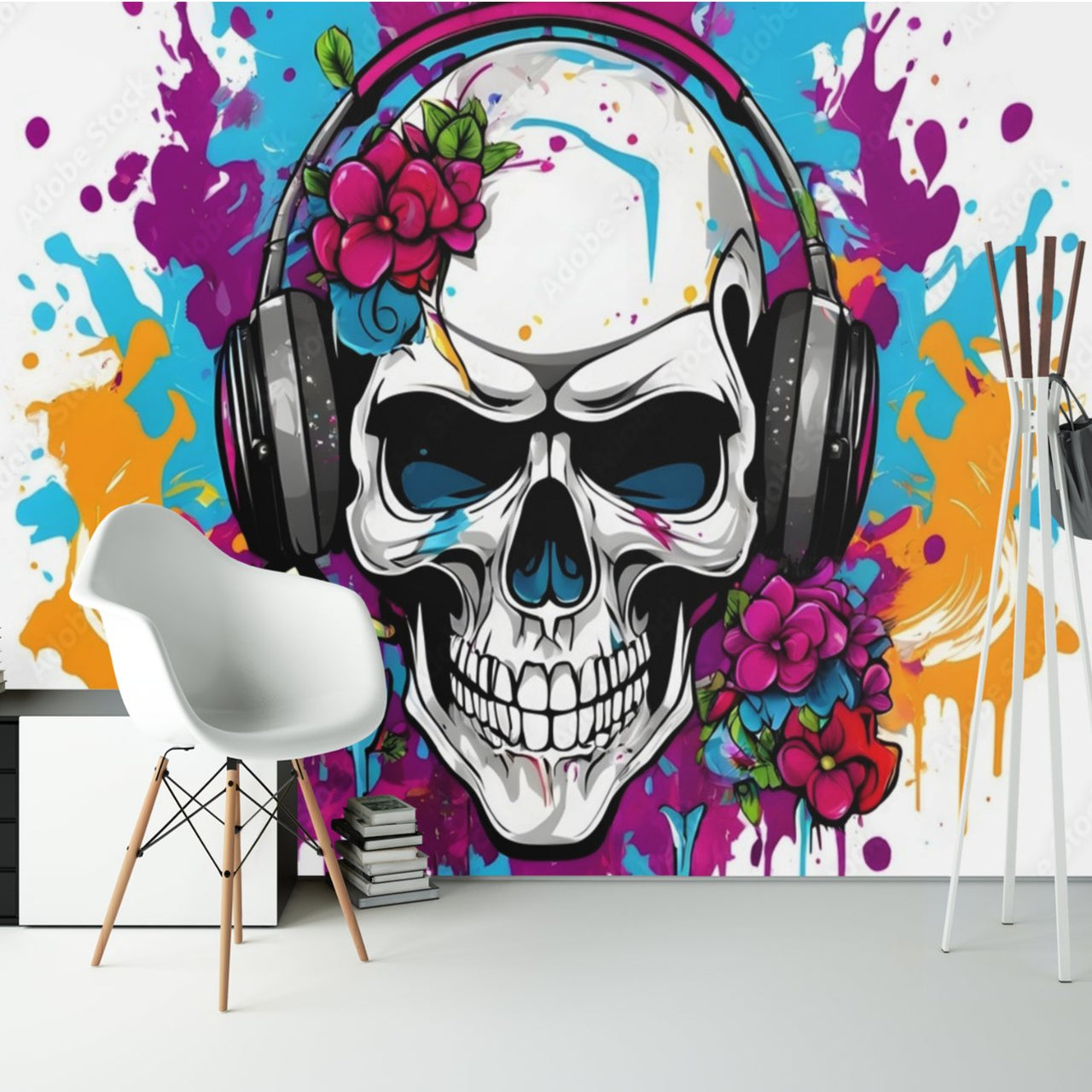 Papier Peint Tête de Mort <br/> Squelette Coloré