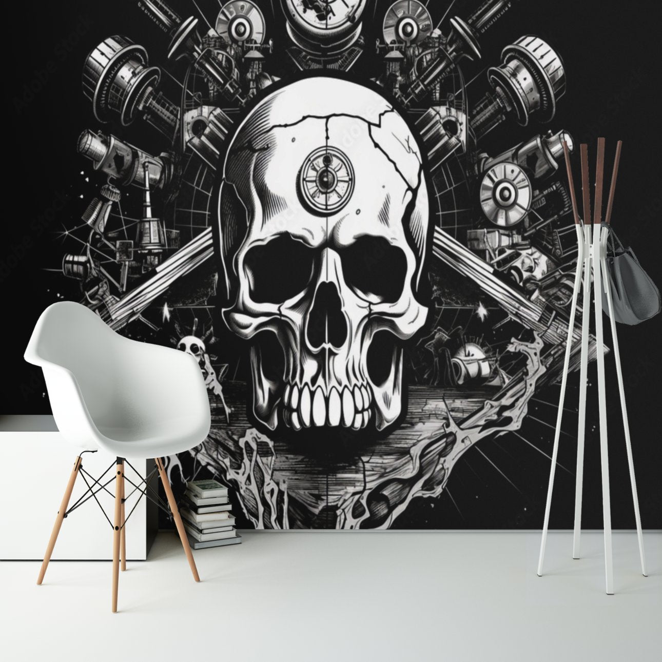 Papier Peint Tête de Mort <br/> Motif Noir et Blanc