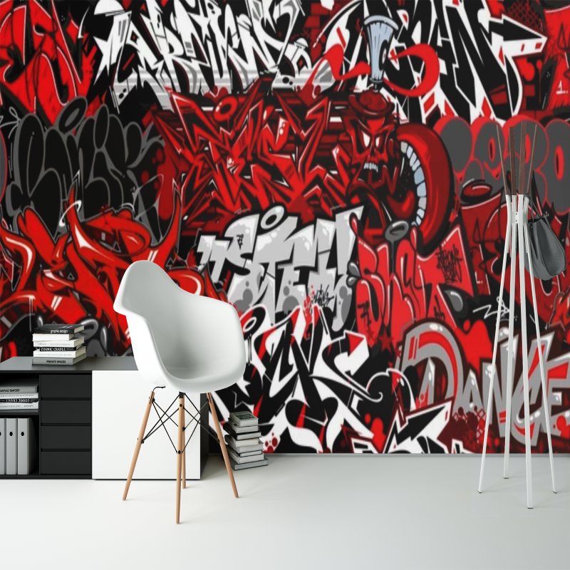 Papier Peint Graffiti <br/> Rouge Tag