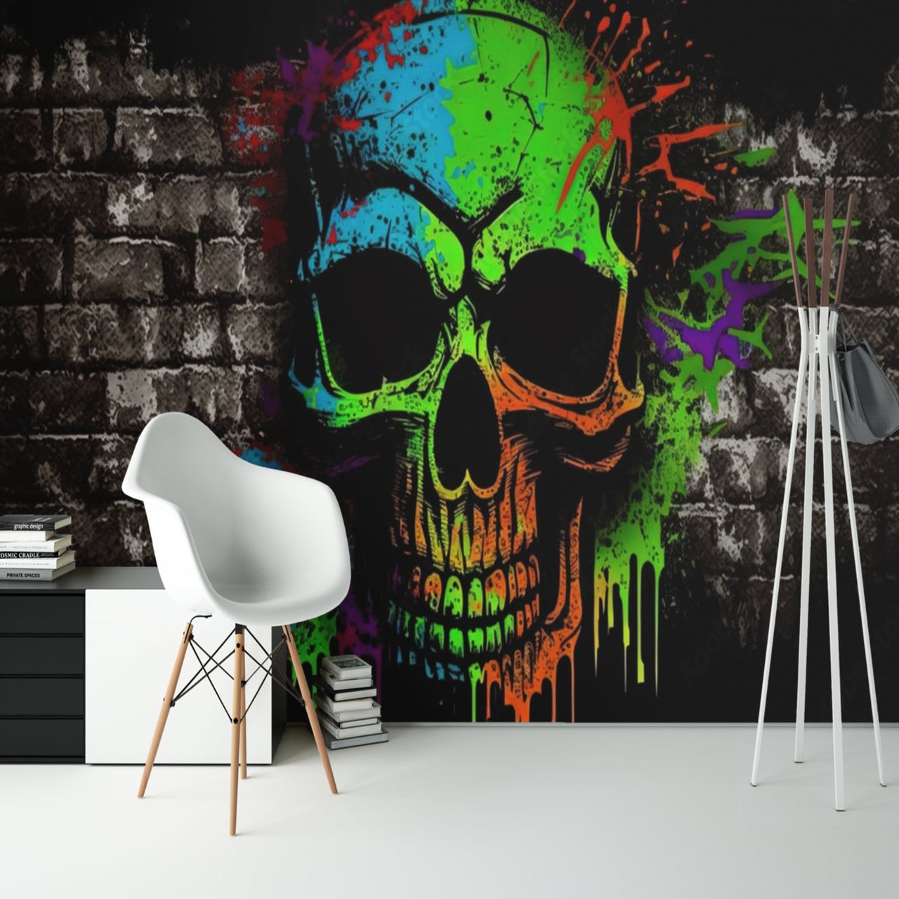 Papier Peint Tête de Mort <br/> Brique et Crâne