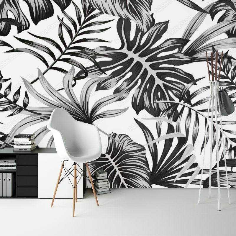 Papier Peint Tropical <br/> Noir et Blanc Design