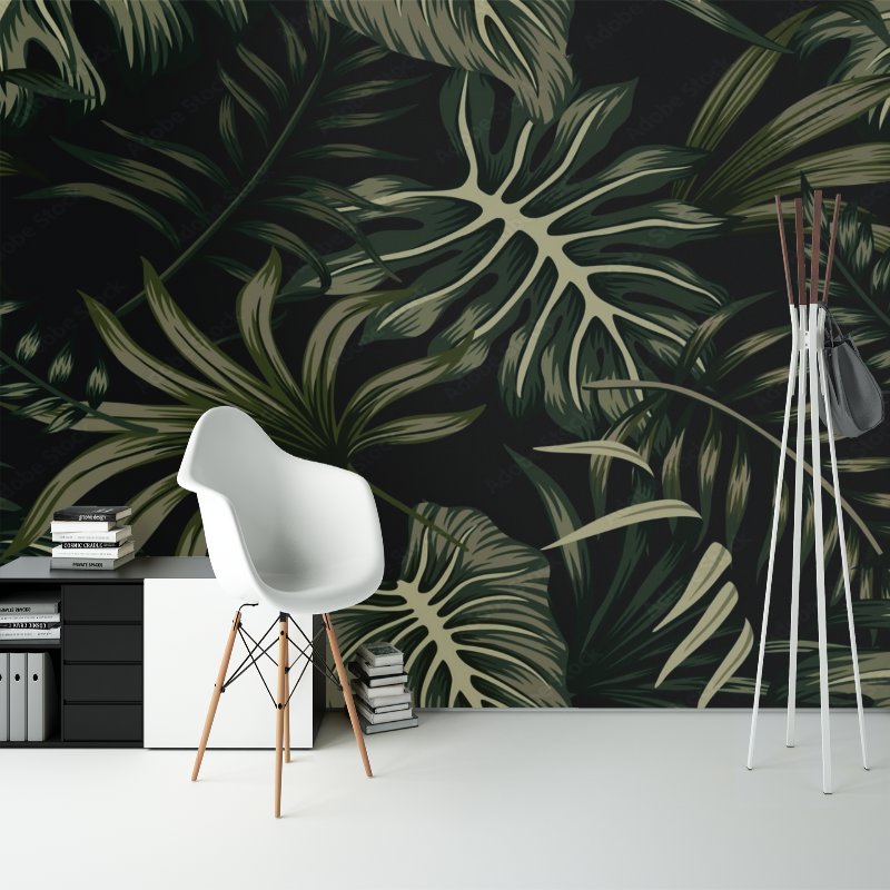 Papier Peint Tropical <br/> Noir et Vert