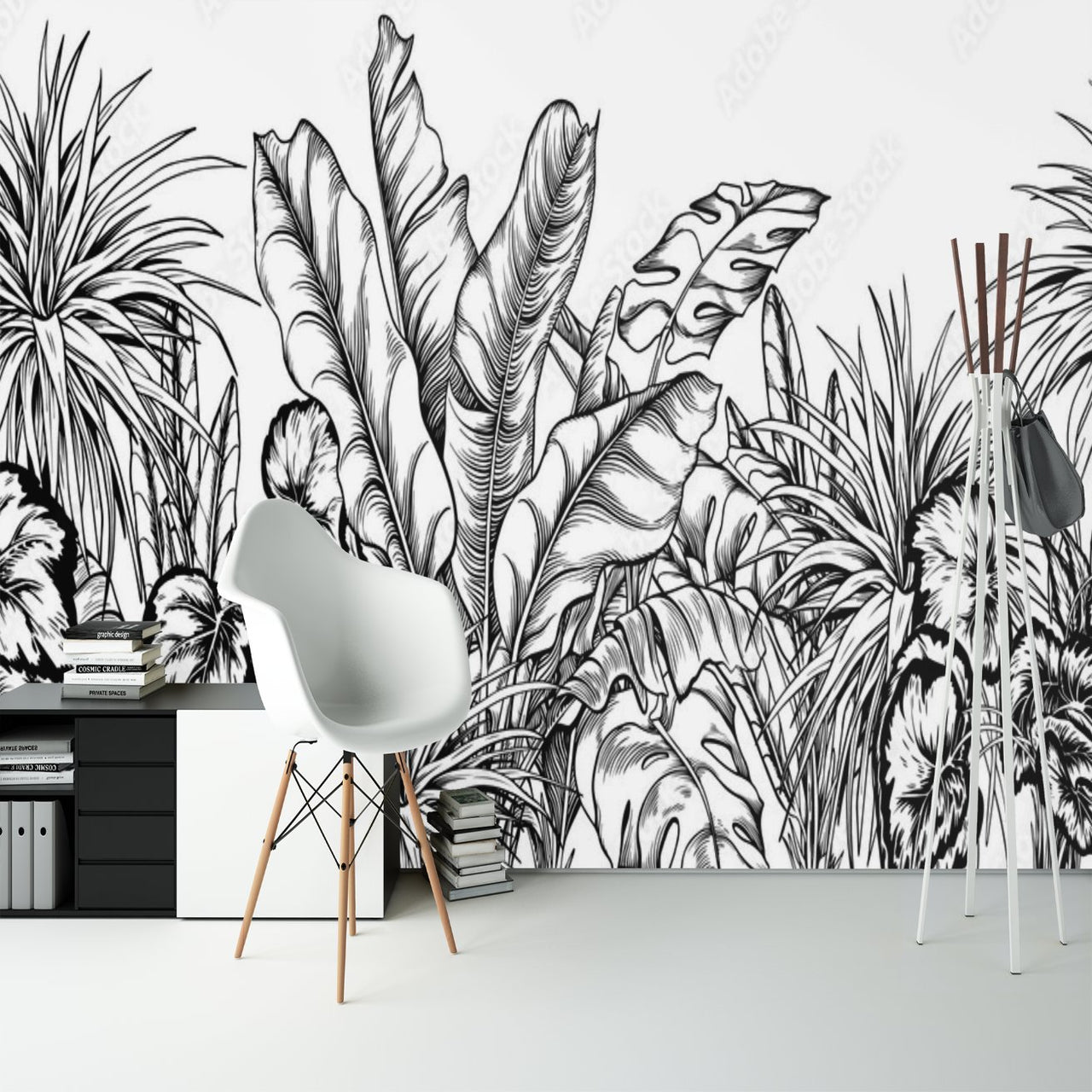 Papier Peint Tropical <br/> Jungle Arbre Noir et Blanc