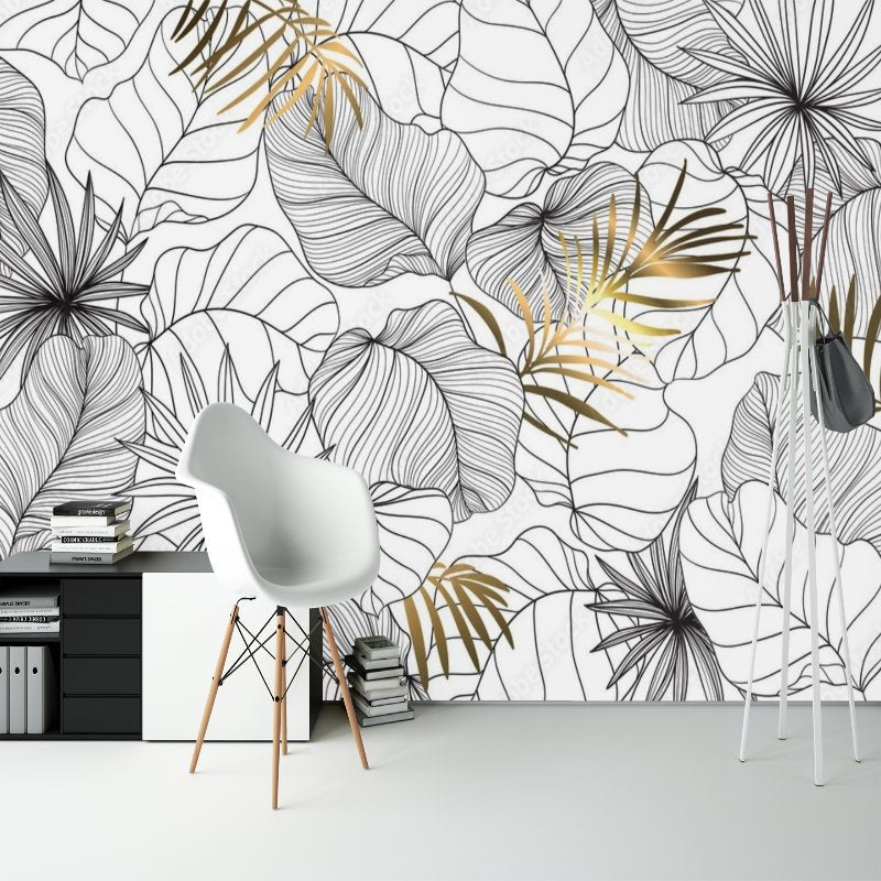 Papier Peint Tropical <br/> Jungle Or et Noir