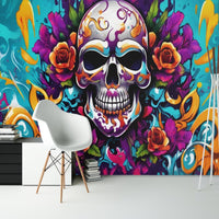 Thumbnail for Papier Peint Tête de Mort <br/> Avec Fleurs