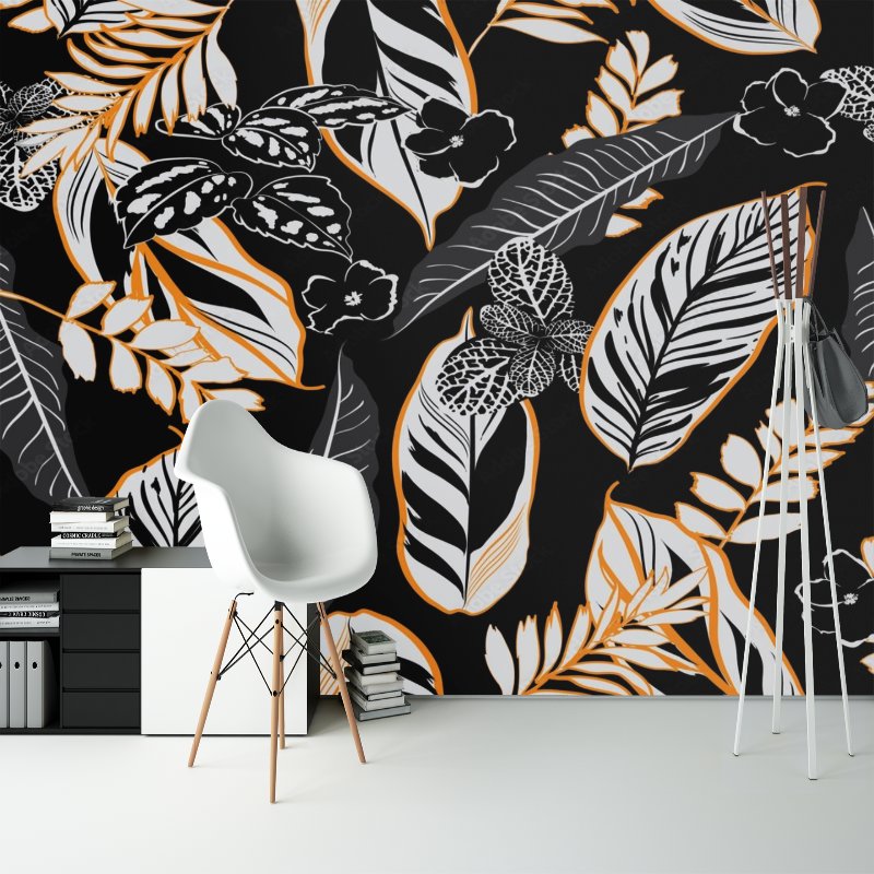 Papier Peint Tropical <br/> Fond Noir