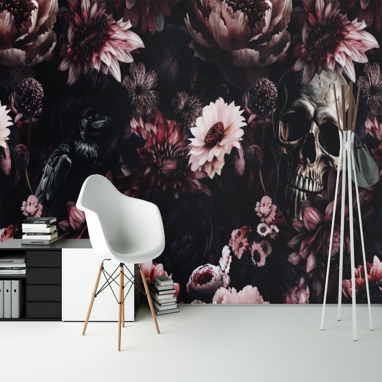 Papier Peint Tête de Mort <br/> Fleurs Eternelles