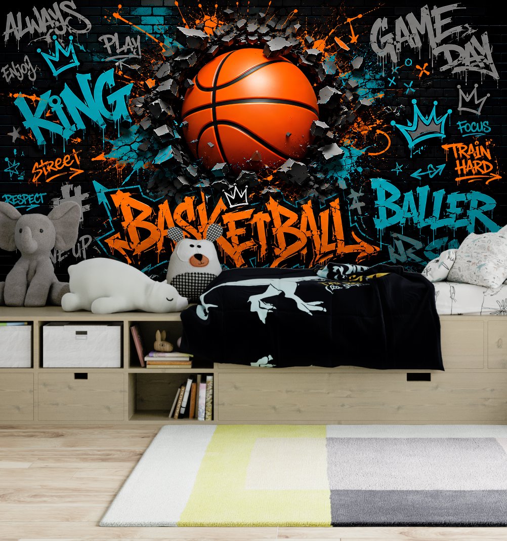 Papier Peint Basket <br/> Explosion Noire Graffiti