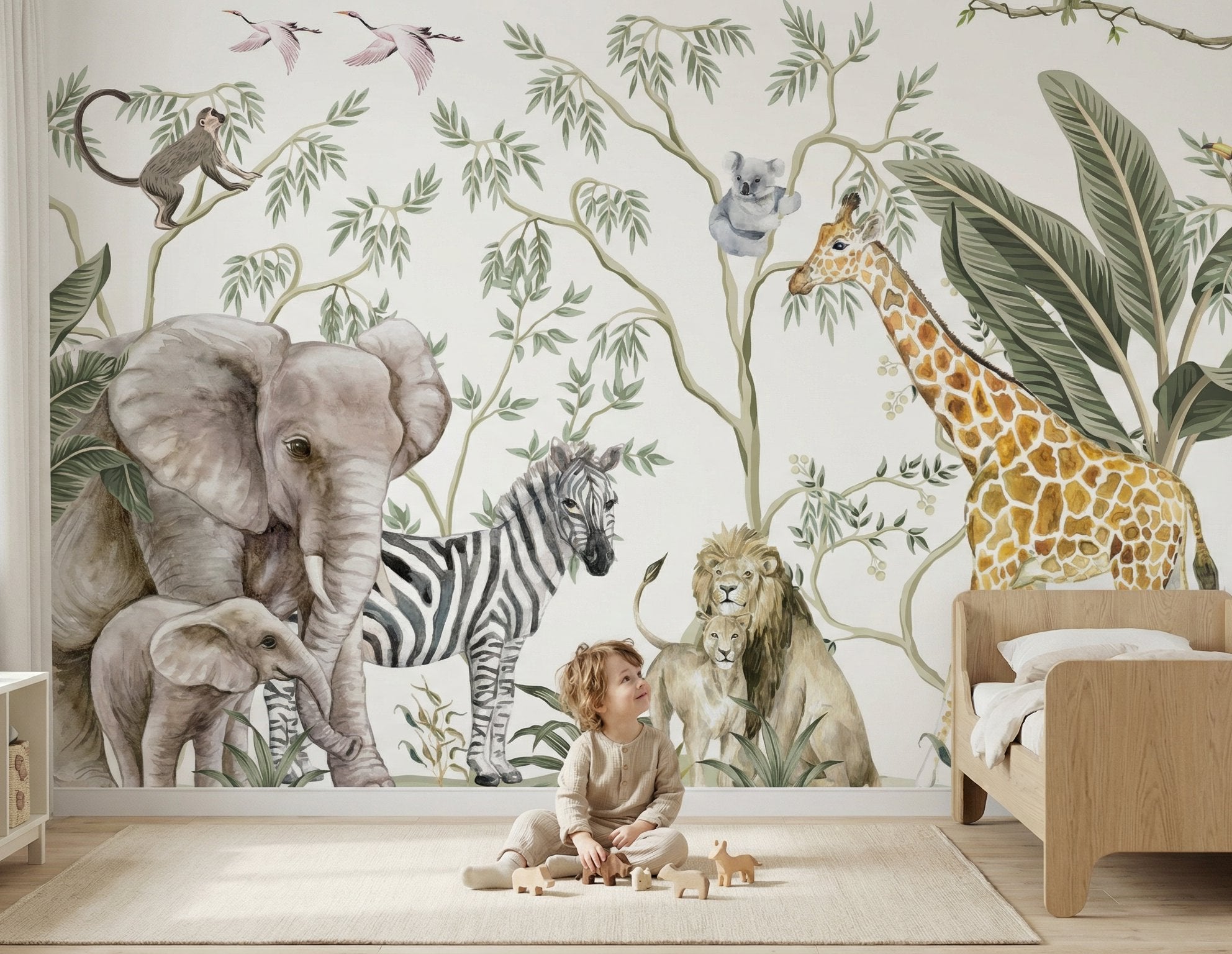 Papier Peint Animaux <br/> Safari Girafe et Eléphant
