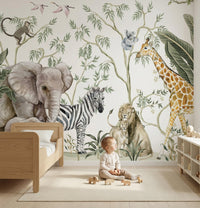 Thumbnail for Papier Peint Animaux <br/> Safari Girafe et Eléphant