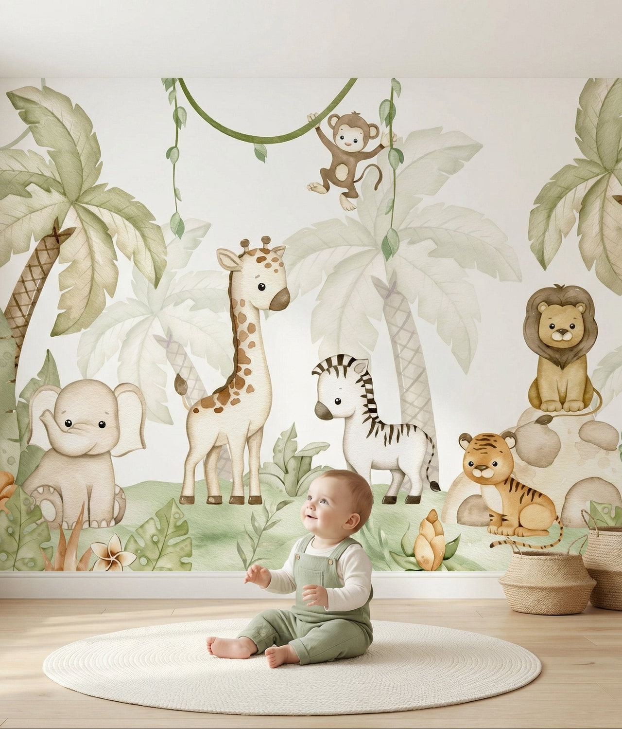 Papier Peint Animaux  <br/> Jungle Douce Aquarelle