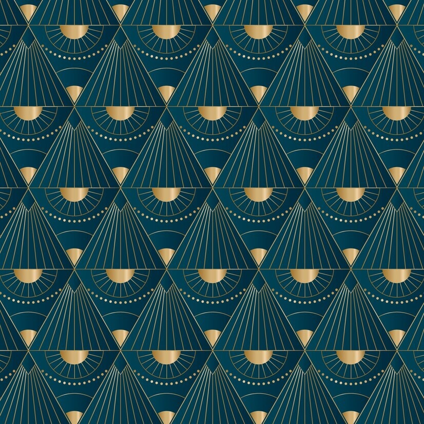 Papier Peint Art Deco Bleu Paon | Le Petit Intissé