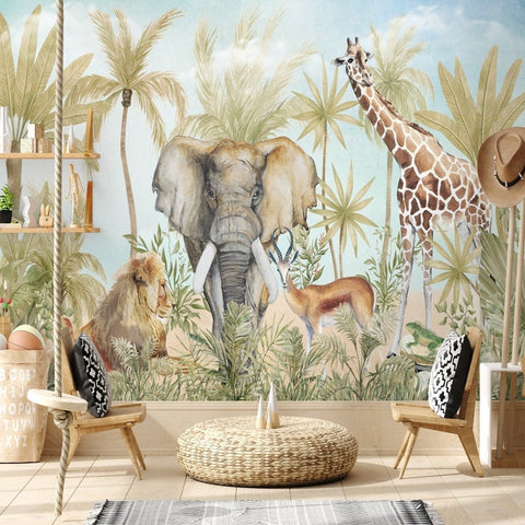 Papier peint panoramique enfant cirque de la jungle 170 x 250 cm
