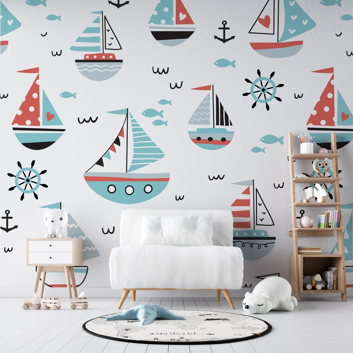 Papier Peint Marin <br/> Motif Bateaux