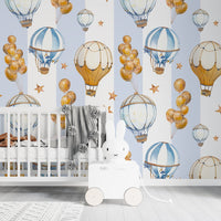 Thumbnail for Papier Peint Bébé Classique <br/> Or et Bleu Montgolfière