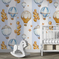 Thumbnail for Papier Peint Bébé Classique <br/> Or et Bleu Montgolfière