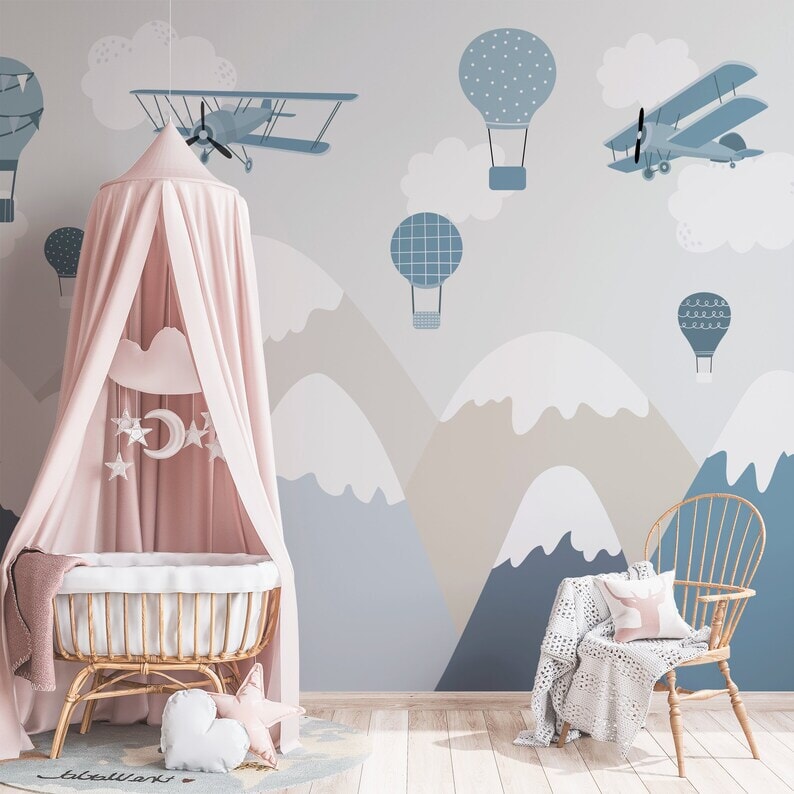 Papier Peint Avion <br/> Bleu Horizon