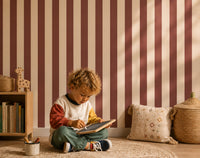 Thumbnail for Papier Peint Bébé Classique <br/> Rayure Terracota et Beige Chambre