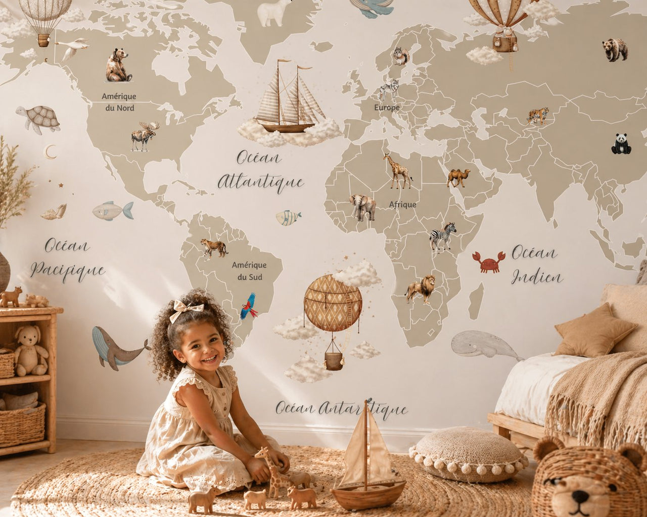 Papier Peint Carte du Monde <br/> Animaux et Continents