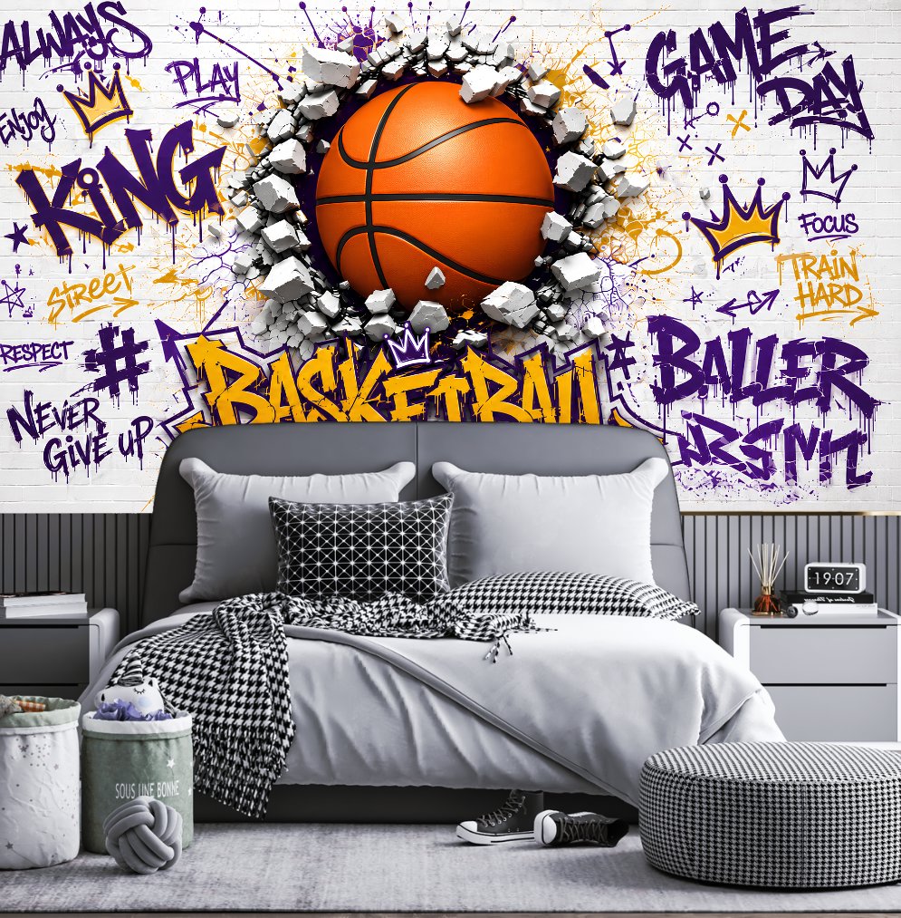 Papier Peint Basket <br/> Explosion Blanche Graffiti