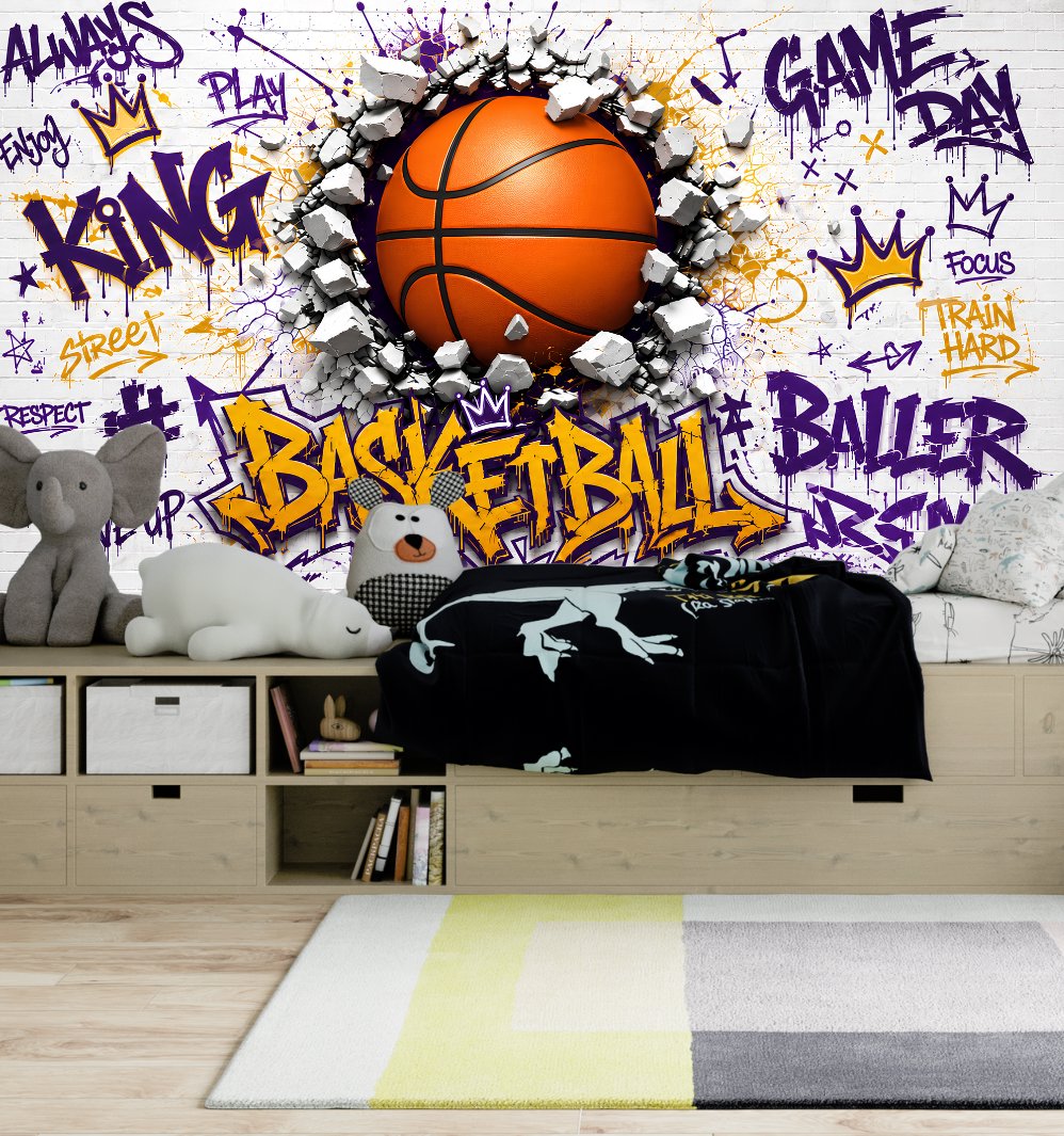 Papier Peint Basket <br/> Explosion Blanche Graffiti