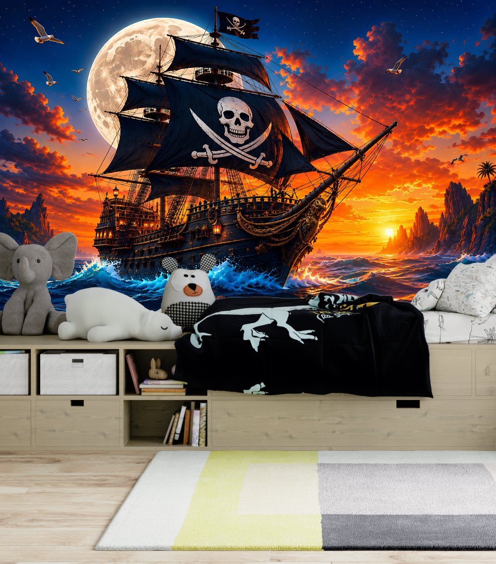 Papier peint pirate noir pour adolescent - Jolly Roger