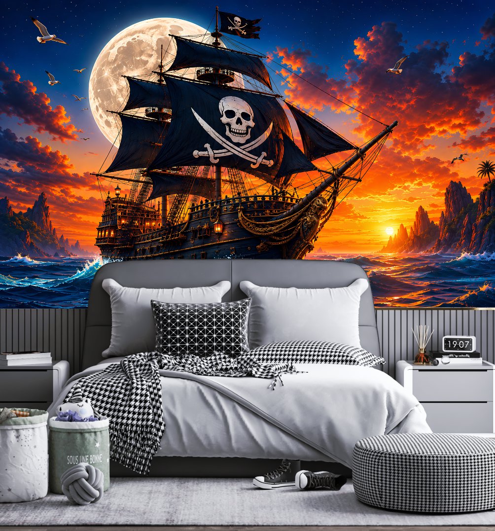 Papier peint pirate noir pour adolescent - Jolly Roger