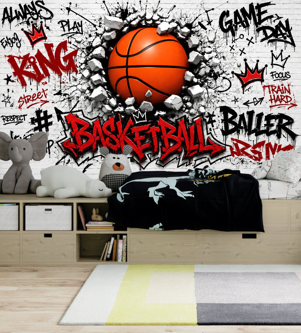 Papier Peint Basket <br/> Explosion Rouge Graffiti