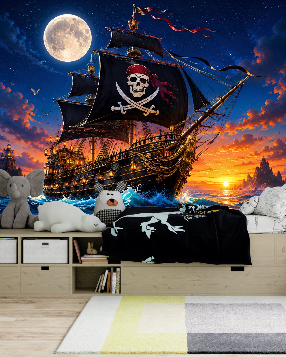 Papier peint pirate noir pour adolescent - Drapeau Flottant