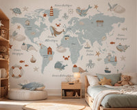 Thumbnail for Papier Peint Carte du Monde <br/> Marin en Français