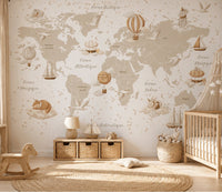 Thumbnail for Papier Peint Carte du Monde <br/> Tapisserie Douce en Français