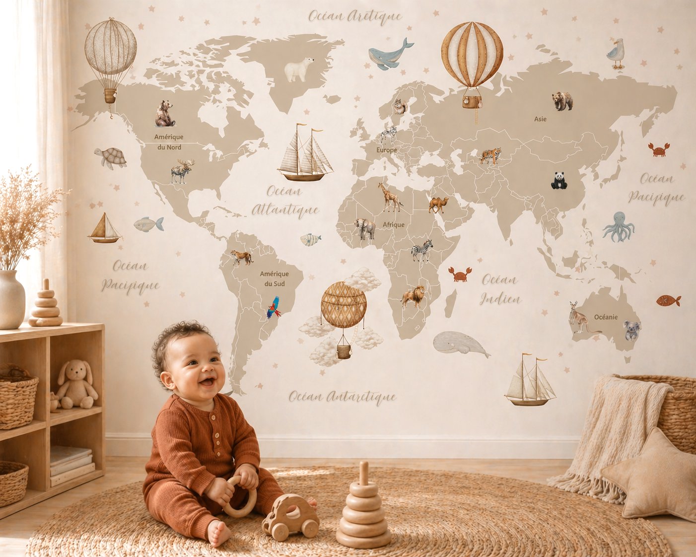 Papier Peint Carte du Monde <br/> Découverte Douce en Français