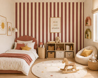 Thumbnail for Papier Peint Bébé Classique <br/> Rayure Terracota et Beige Chambre