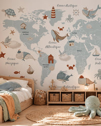 Thumbnail for Papier Peint Carte du Monde <br/> Marin en Français