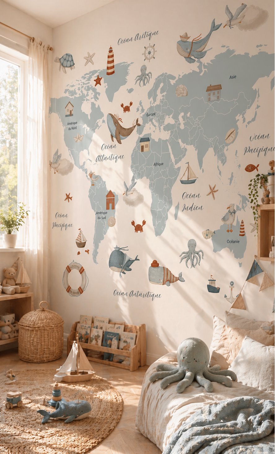 Papier Peint Carte du Monde <br/> Marin en Français