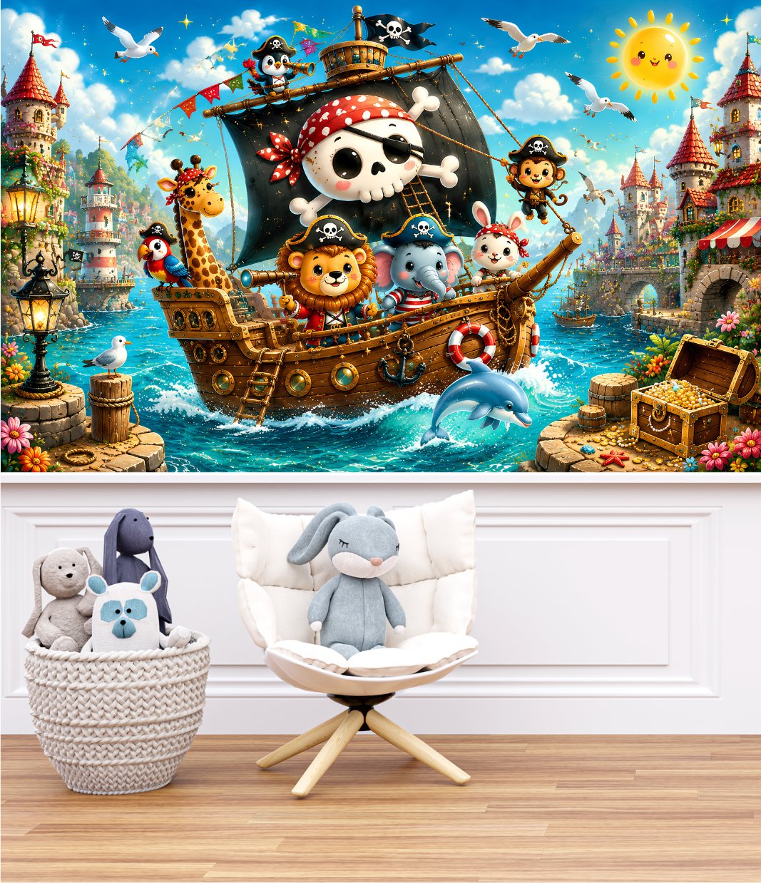 Papier peint pirate noir pour enfant - Hissez les Voiles!