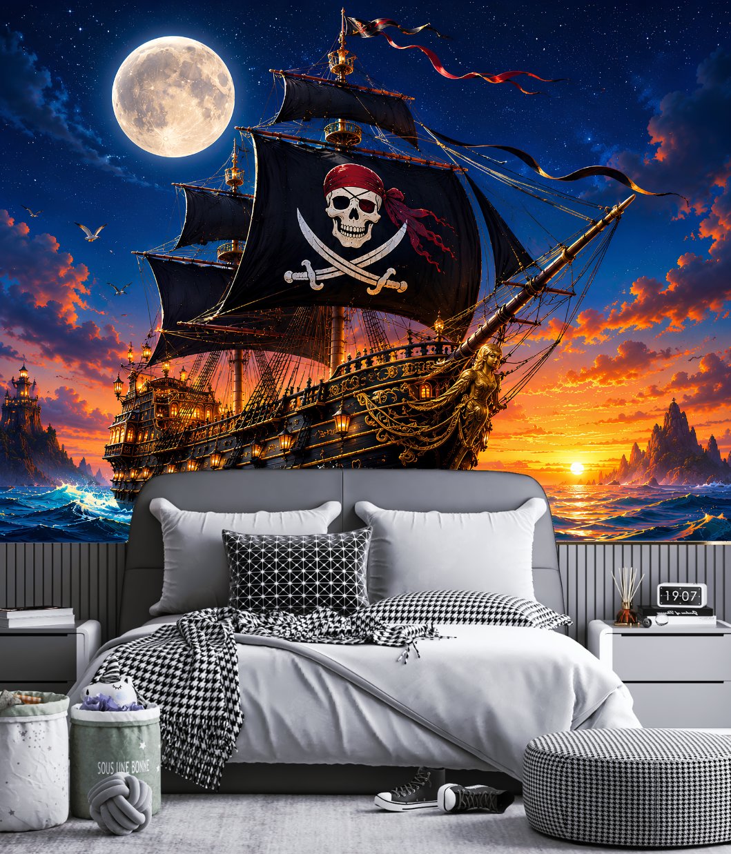 Papier peint pirate noir pour adolescent - Drapeau Flottant