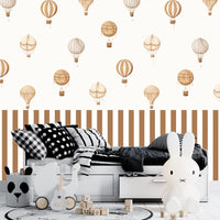 Thumbnail for Papier Peint Rayure <br/> Caramel et Montgolfières