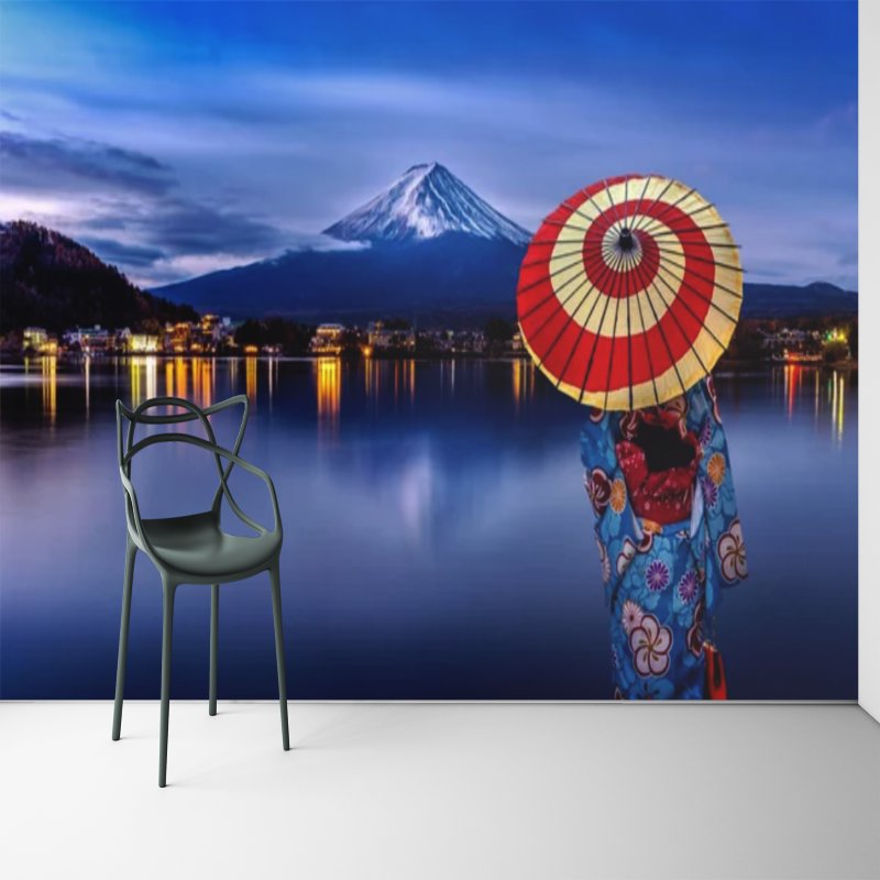 Papier Peint Japonais <br/> Paysage Bleu Nuit