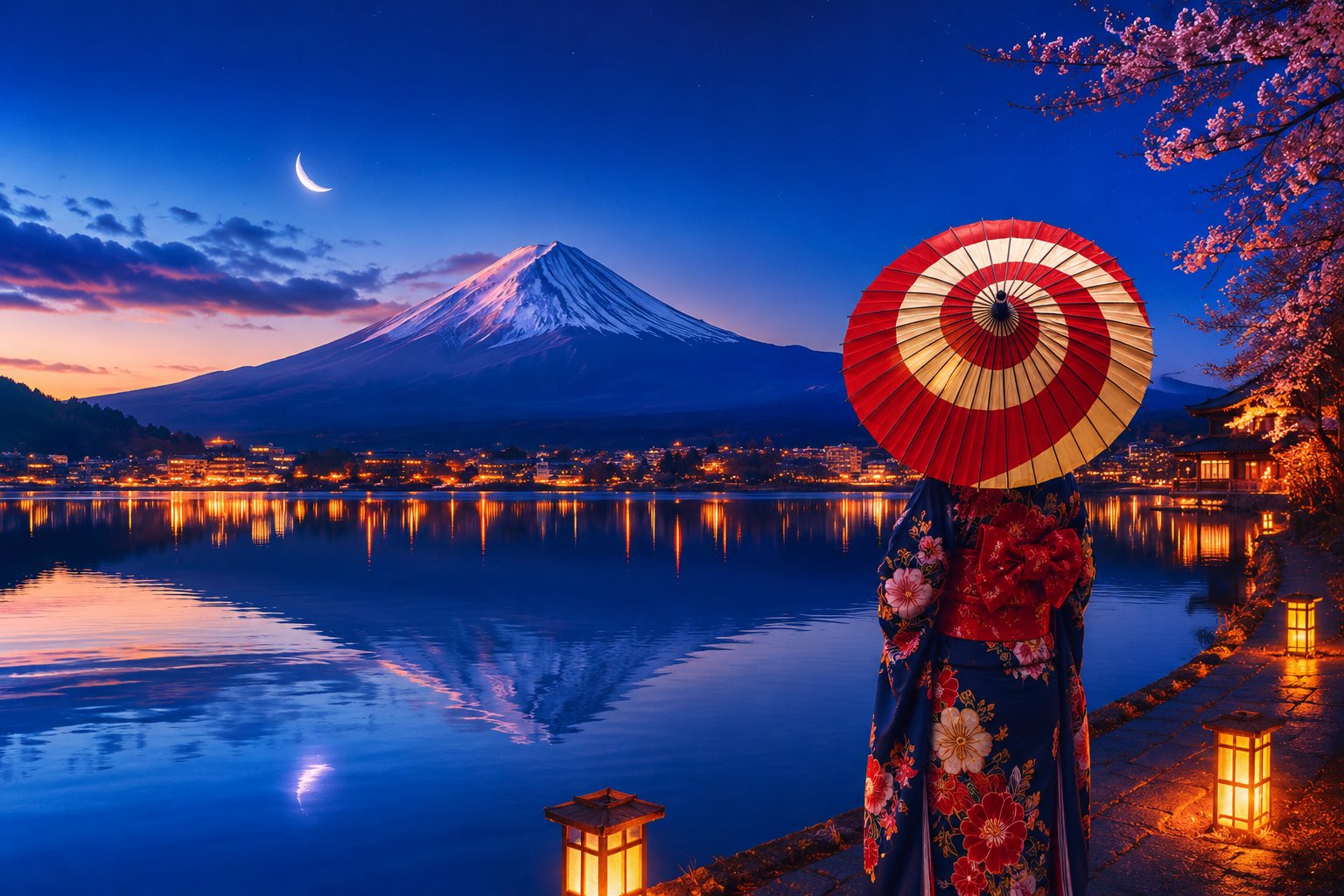 Papier Peint Japonais <br/> Paysage Bleu Nuit