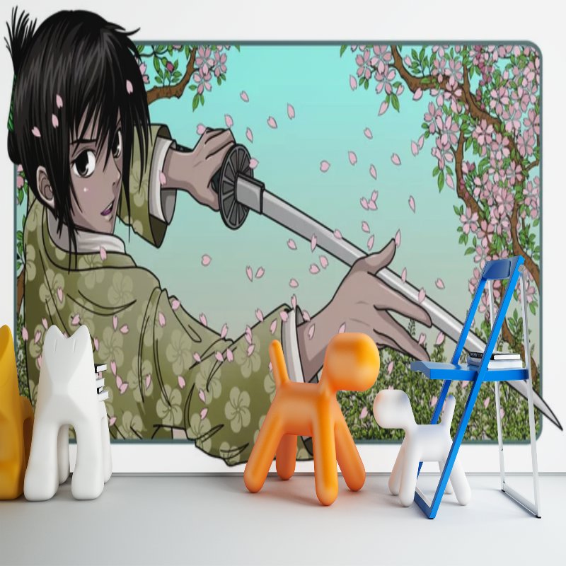Papier Peint Japonais Manga <br/> Katana et Sakura