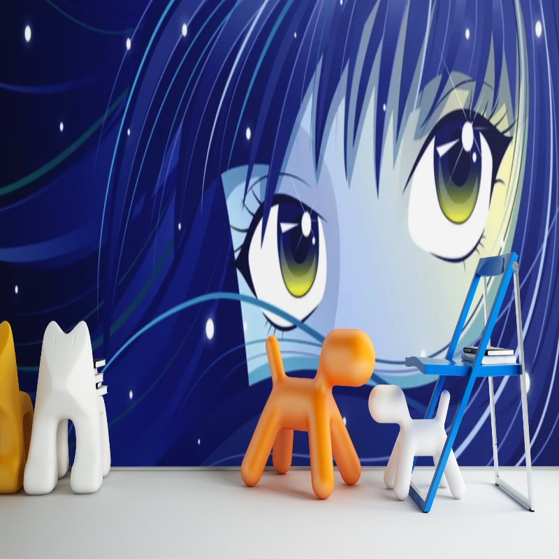 Papier Peint Japonais Manga <br/> Bleu Lumière