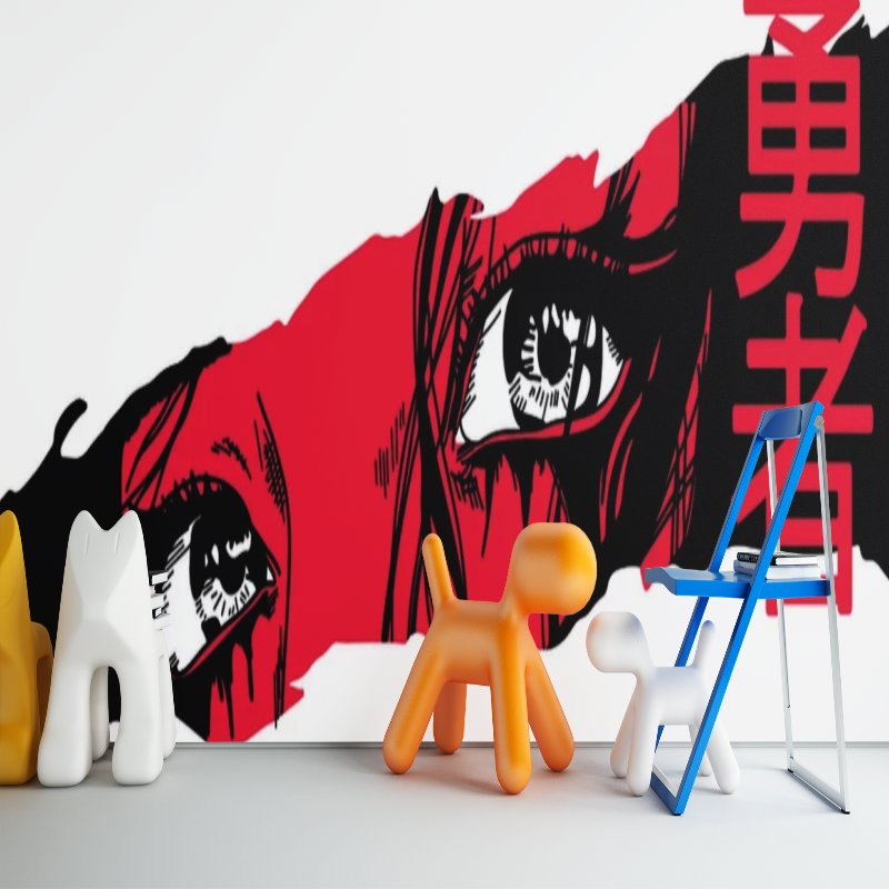 Papier Peint Japonais Manga <br/> Rouge Bannière