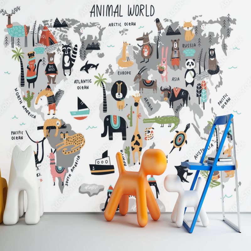 Papier Peint Carte du Monde <br/> Animal World